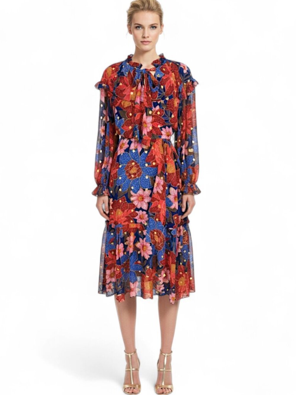 Farm Rio Navy Garden Lenzing Ecovero Viscose Midi Dress Blue Floral NWT New XL